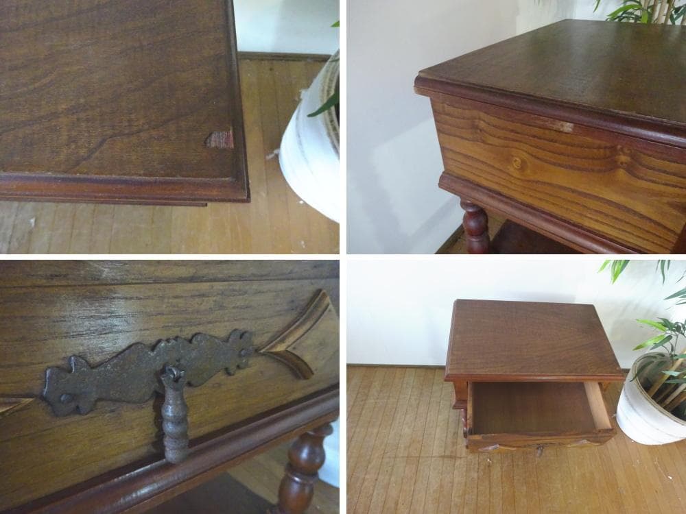 イギリスアンティーク　サイドテーブル　飾り台　花台　オーク材