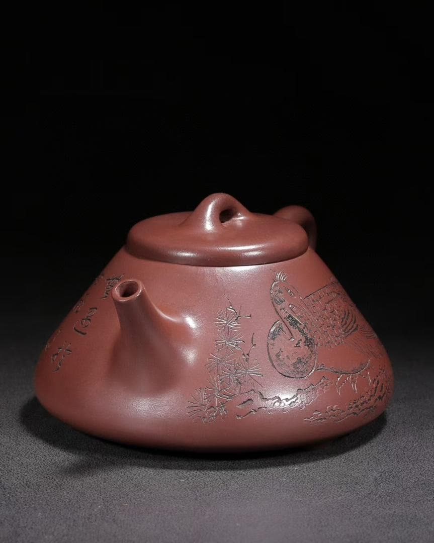 中国古美術・原鉱赤泥子冶石瓢紫砂壺・底款：景舟手製・紫砂壺・急須・茶道具・置物