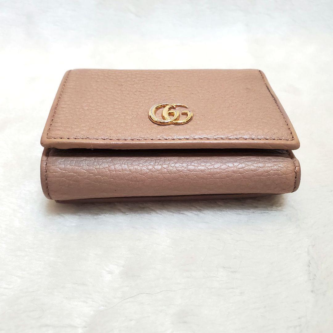 鑑定済★GUCCI　GGマーモント　三つ折り財布　ピンクベージュ系　474746