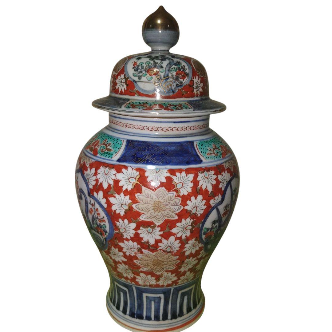 古伊万里　花柄色絵沈香壺　大明成化年製