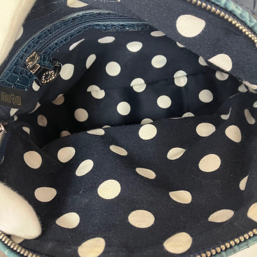 【美品】ムータ 2way ハンド ショルダーバッグ スパンコール 本革 ネイビー