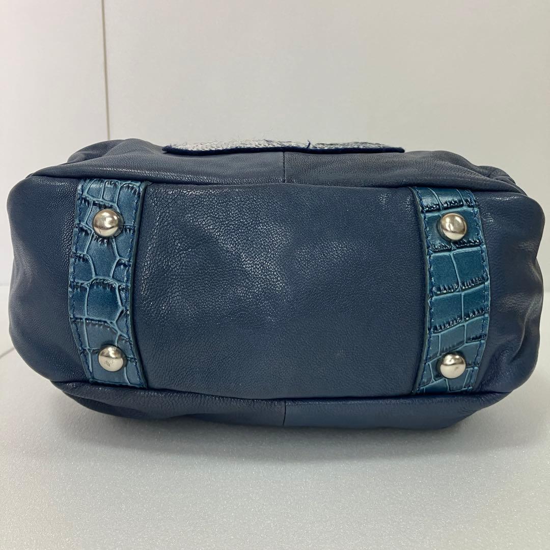 【美品】ムータ 2way ハンド ショルダーバッグ スパンコール 本革 ネイビー