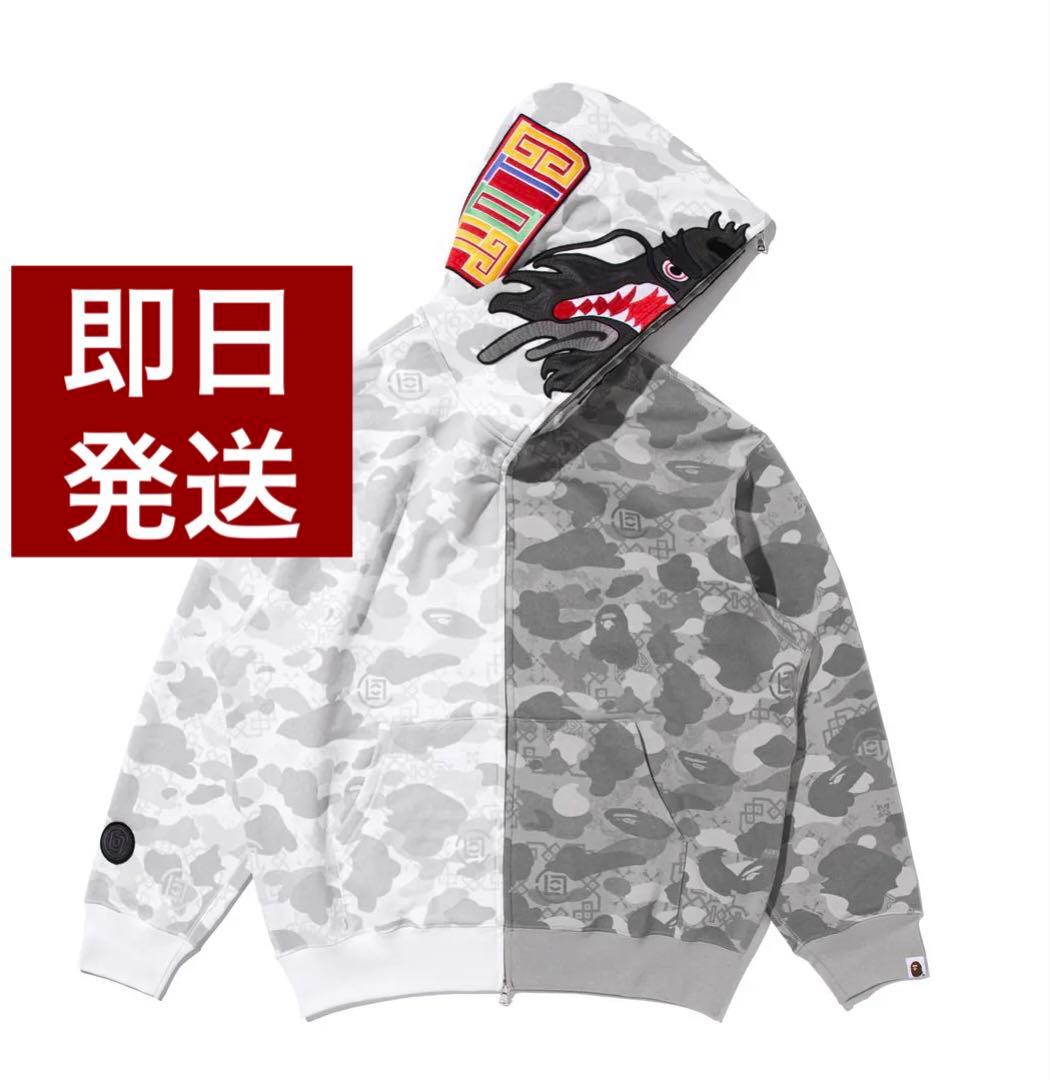 トップス L BAPE X CLOT CAMO SHARK FULL ZIP HOODIE
