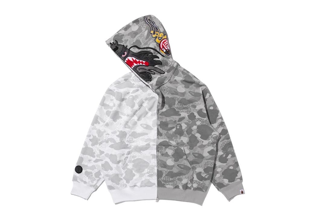 トップス L BAPE X CLOT CAMO SHARK FULL ZIP HOODIE