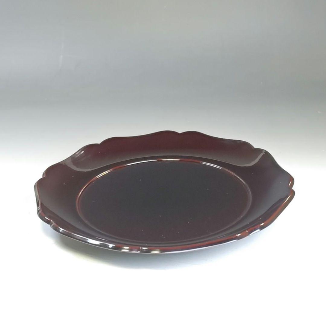 イ849 盆『秀舟作』『輪島塗　輪花形　菓子盆　共箱』茶道具