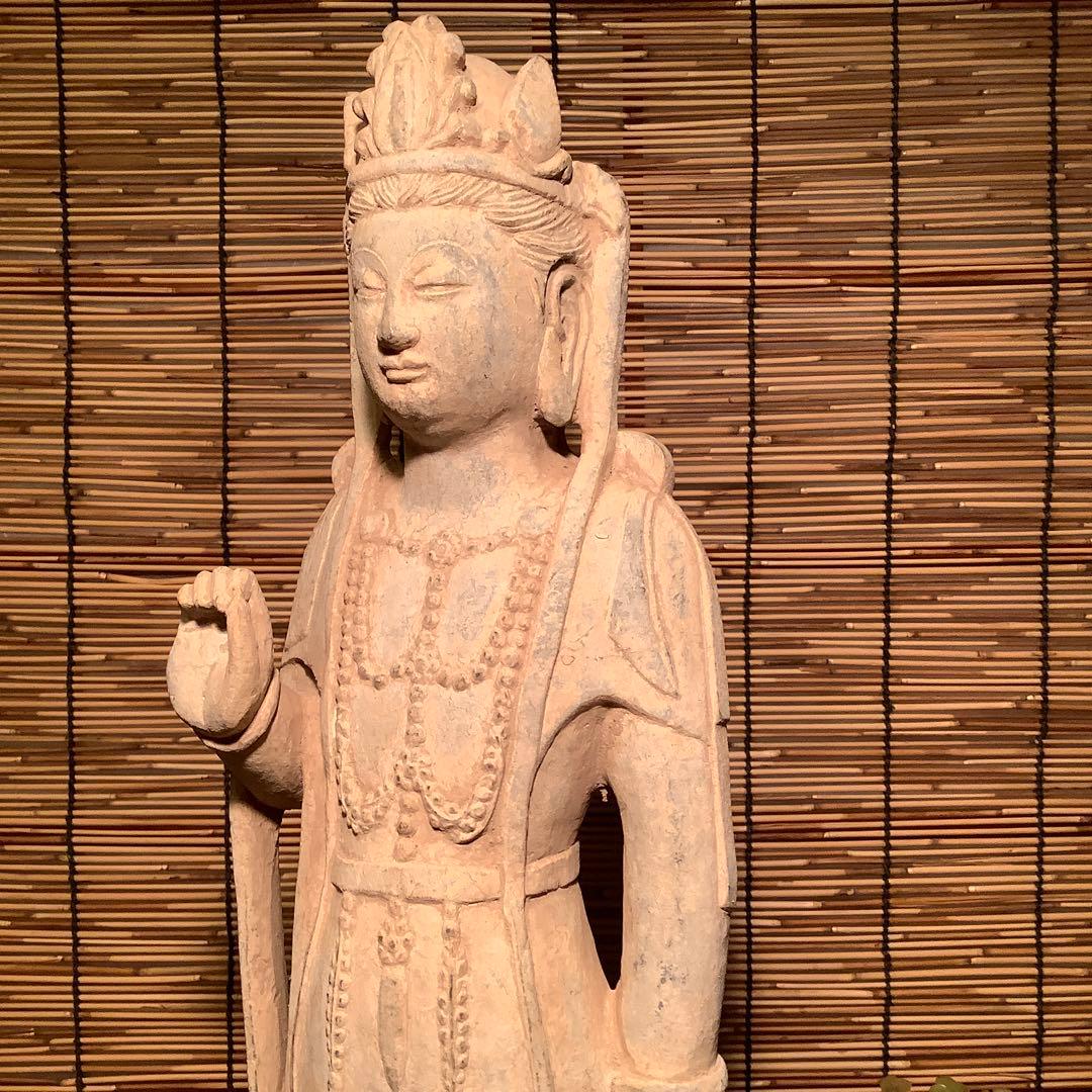 中国北魏「石雕・菩薩立像」南北朝時代・北斎・北魏様式・大乗仏教寺院放出・極上大型