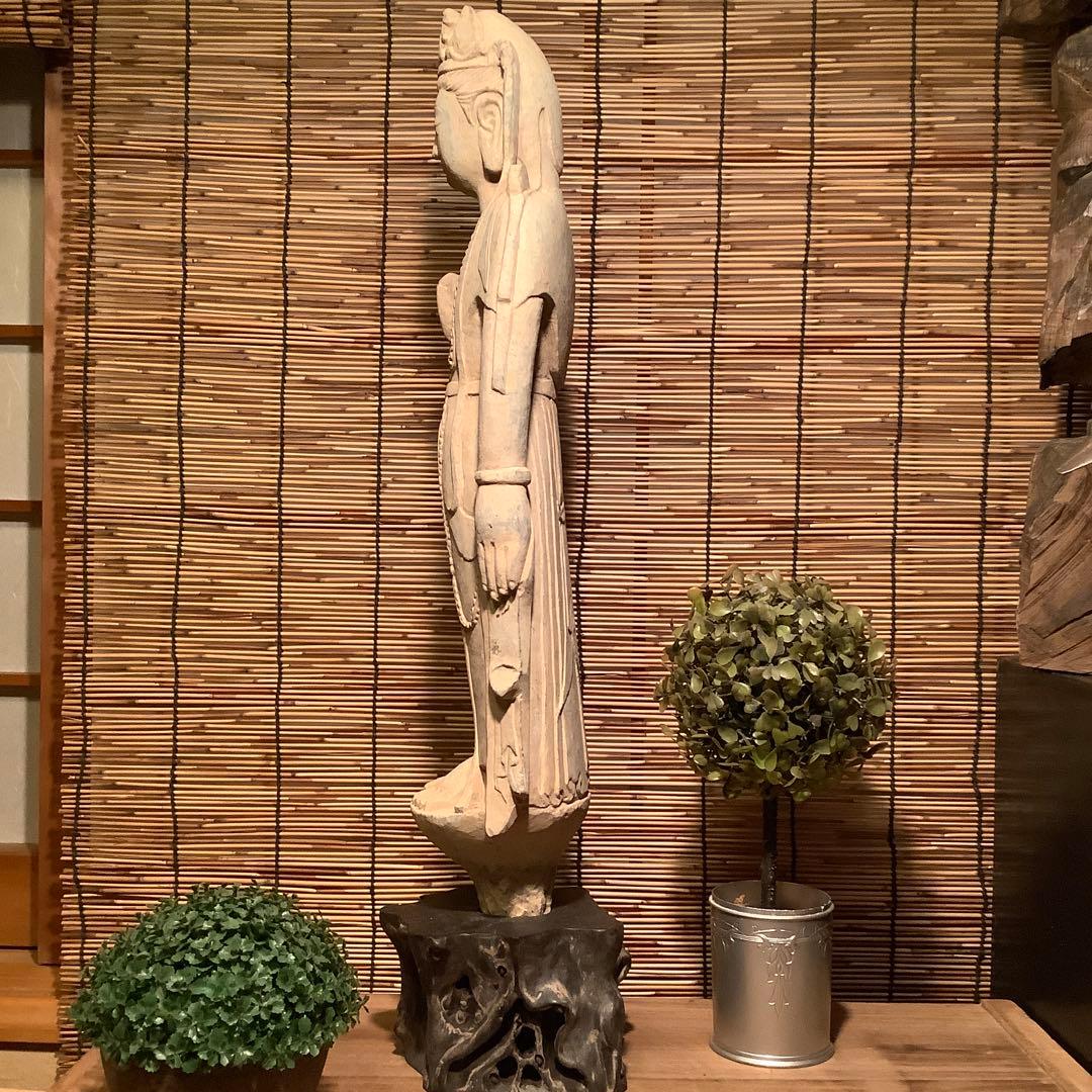 中国北魏「石雕・菩薩立像」南北朝時代・北斎・北魏様式・大乗仏教寺院放出・極上大型