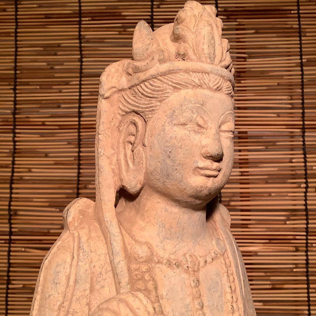 中国北魏「石雕・菩薩立像」南北朝時代・北斎・北魏様式・大乗仏教寺院放出・極上大型