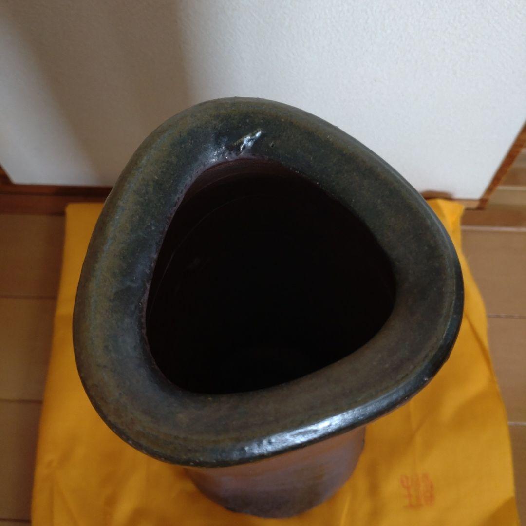 36・備前焼　花瓶　花入　藤本道生　未使用新品　共箱　木箱入り　共布あり