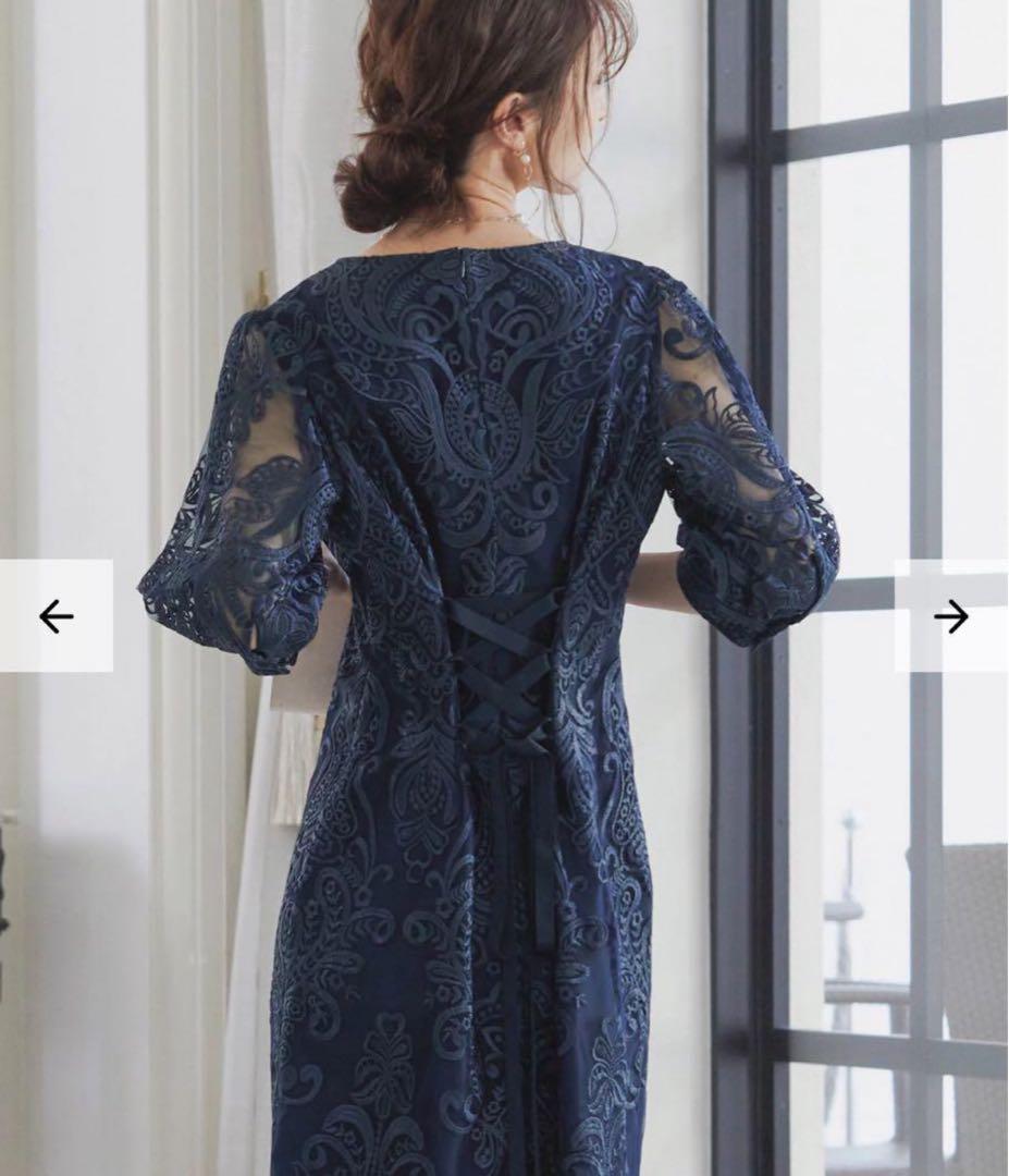 刺繡レース バックリボン タイトドレス　niana Mサイズ