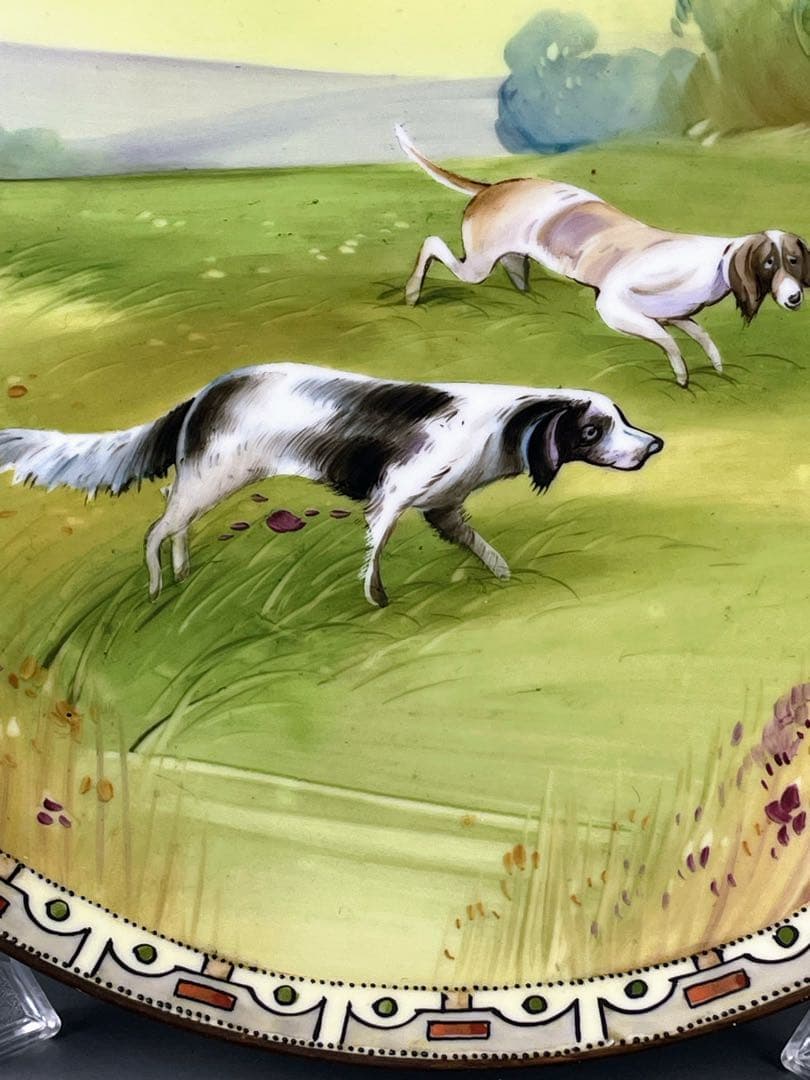 【希少】オールドノリタケ 約２５．５㎝ 手描き 猟犬図 プレート 皿