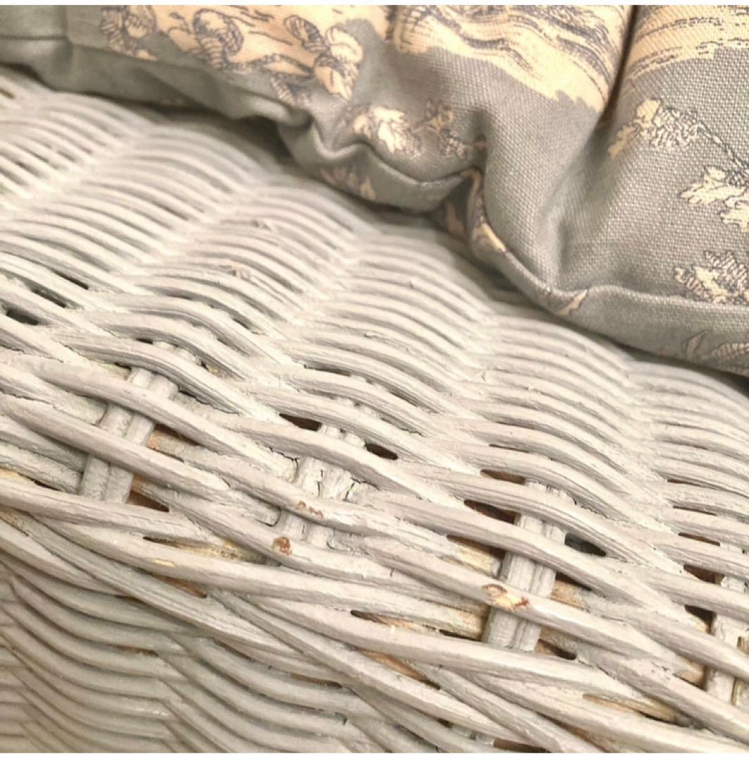 アンティーク　ラタン　ロイドルームチェア　椅子　キッズ用　子供用　水色　フランス