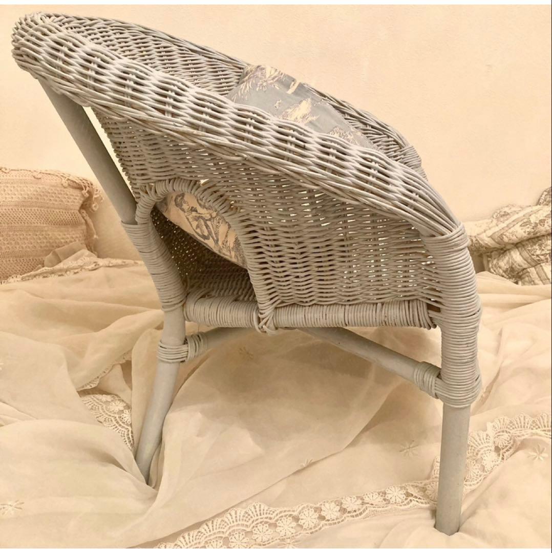 アンティーク　ラタン　ロイドルームチェア　椅子　キッズ用　子供用　水色　フランス