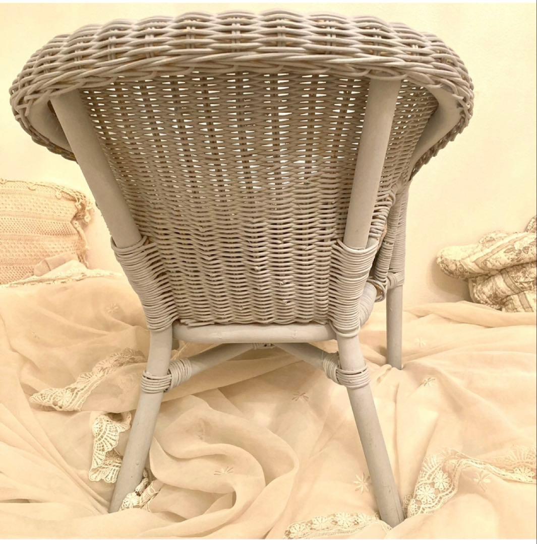 アンティーク　ラタン　ロイドルームチェア　椅子　キッズ用　子供用　水色　フランス