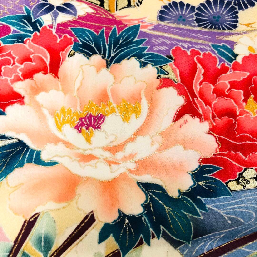 正絹振袖安心フルセット‼️ピンク赤系⭐︎美しい四季の花⭐︎鳥古典柄金彩⭐︎逸品