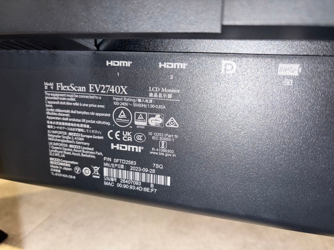 保証有⭐︎EIZO FlexScan EV2740X-BK 4Kモニター