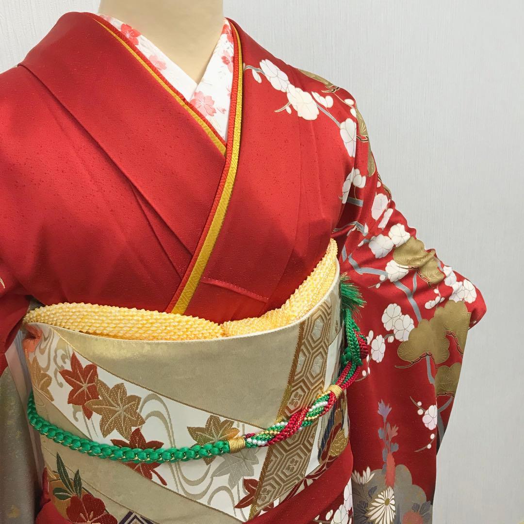 梅乃【135】正絹　振袖　フルセット　赤　大人　成人式　セット