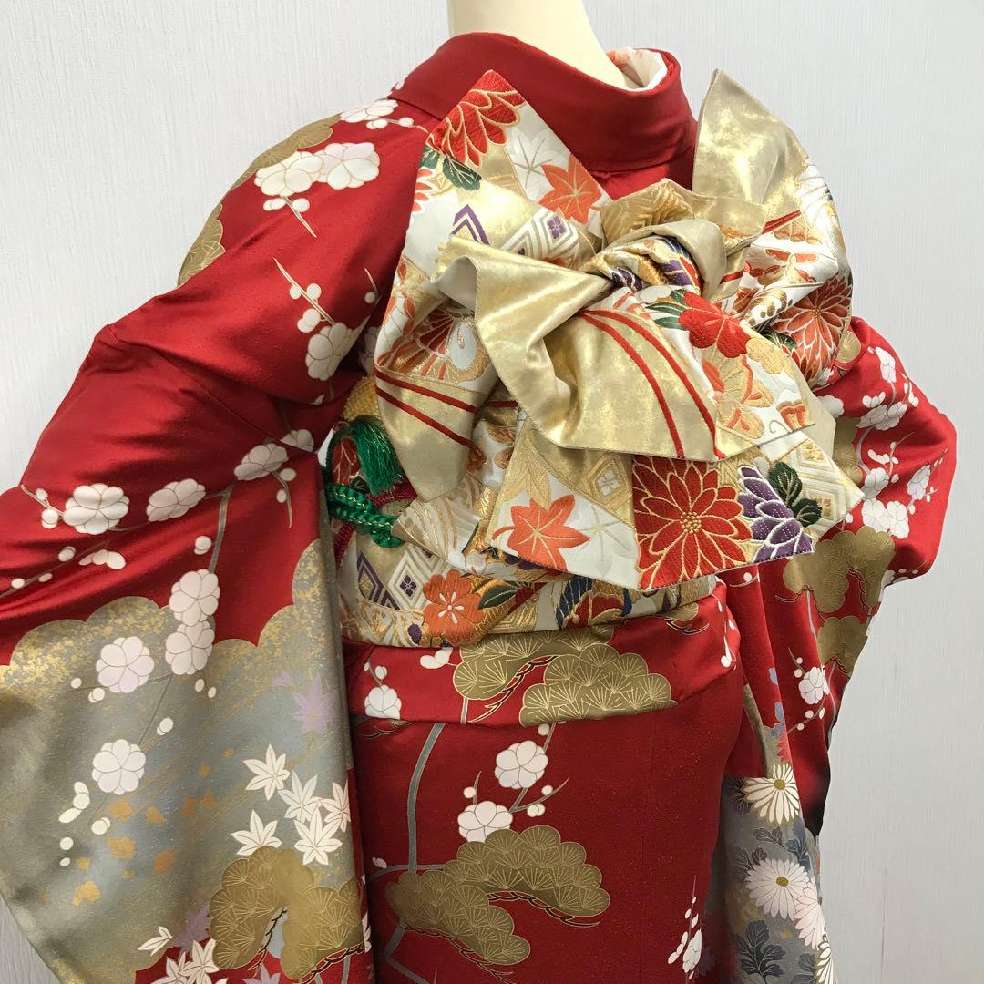 梅乃【135】正絹　振袖　フルセット　赤　大人　成人式　セット