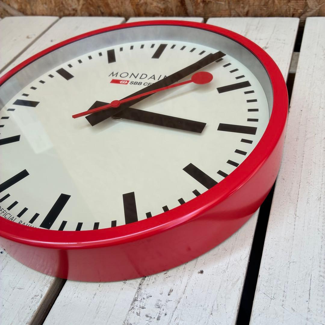 0665 MONDAINE ウオールクロック 25cm レッド　掛時計