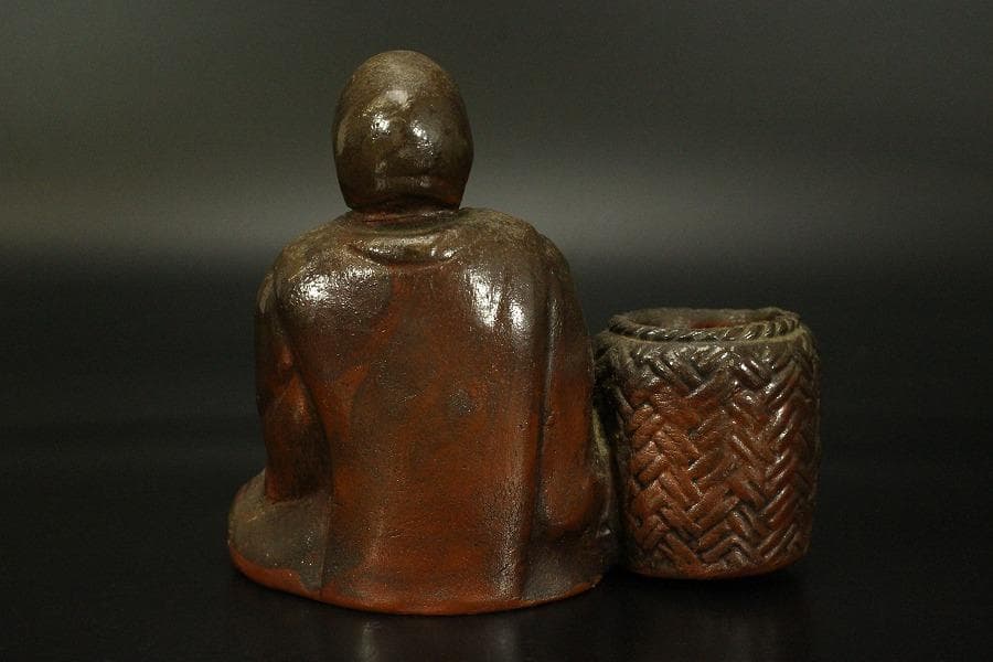 古備前 人物 筆洗 高10.5cm 文房具(A298)