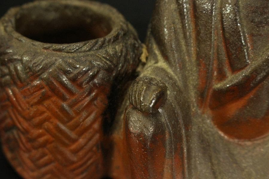 古備前 人物 筆洗 高10.5cm 文房具(A298)