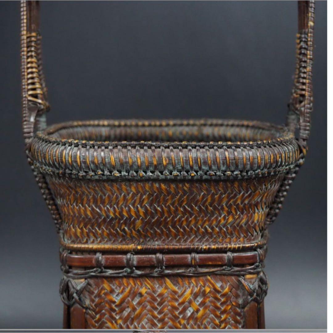 送料無料　竹細工　竹製花籠　花入れ　華道具茶道具　検/花器竹編竹製竹籠 花入