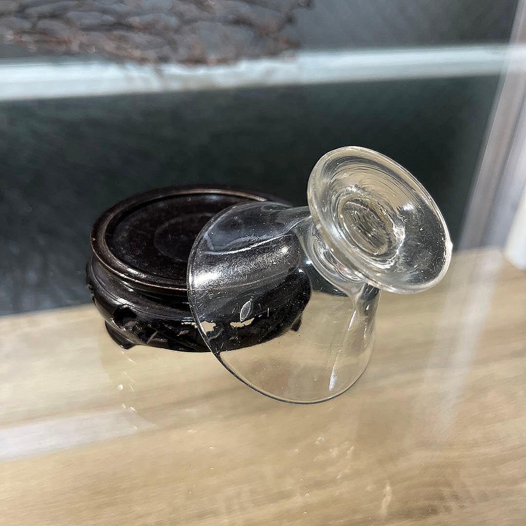 骨董　時代ガラス　手吹き　びいどろ　ゆらゆら　飴色ガラス　盃　酒器　ウランガラス