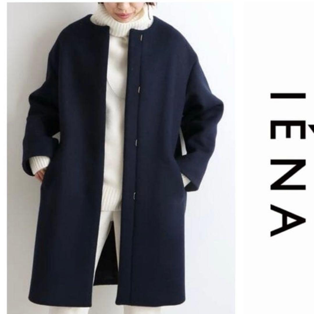 イエナ　PECOLAMBノーカラーコート　ネイビー　38