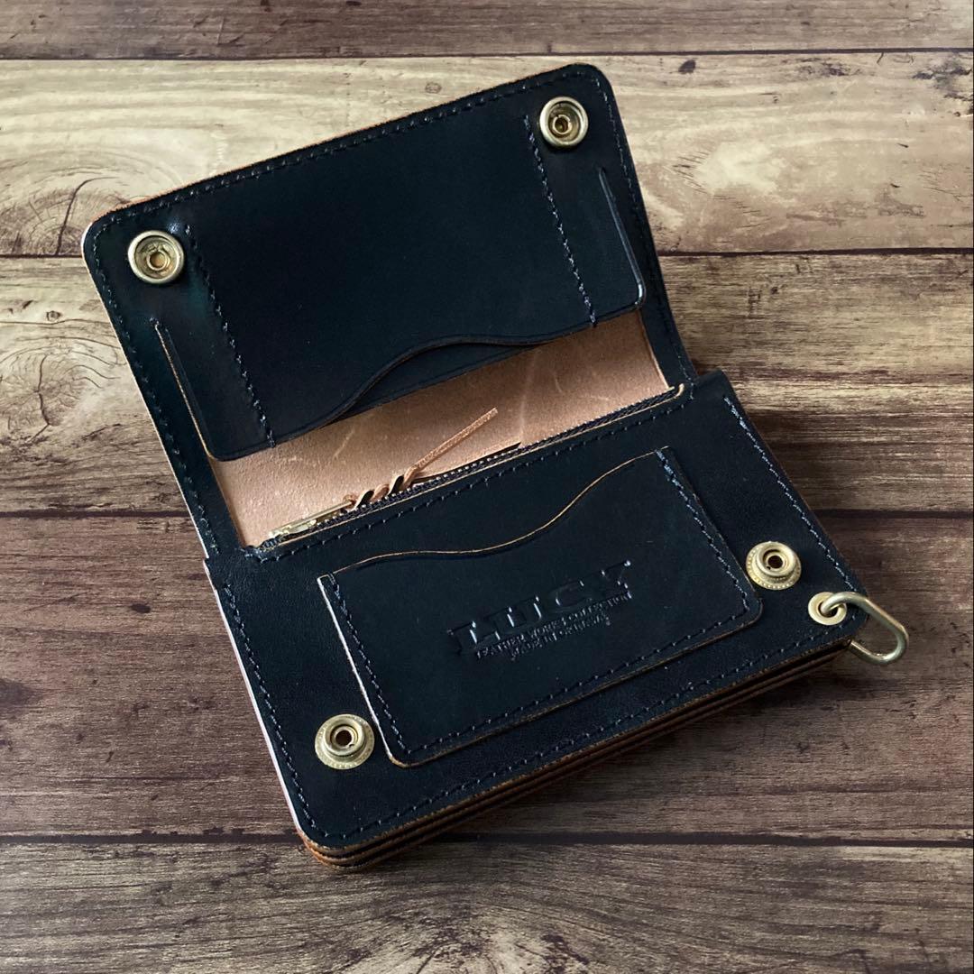 【お札を折らずに収納】姫路レザー トラッカーウォレット150（ミドル）3層