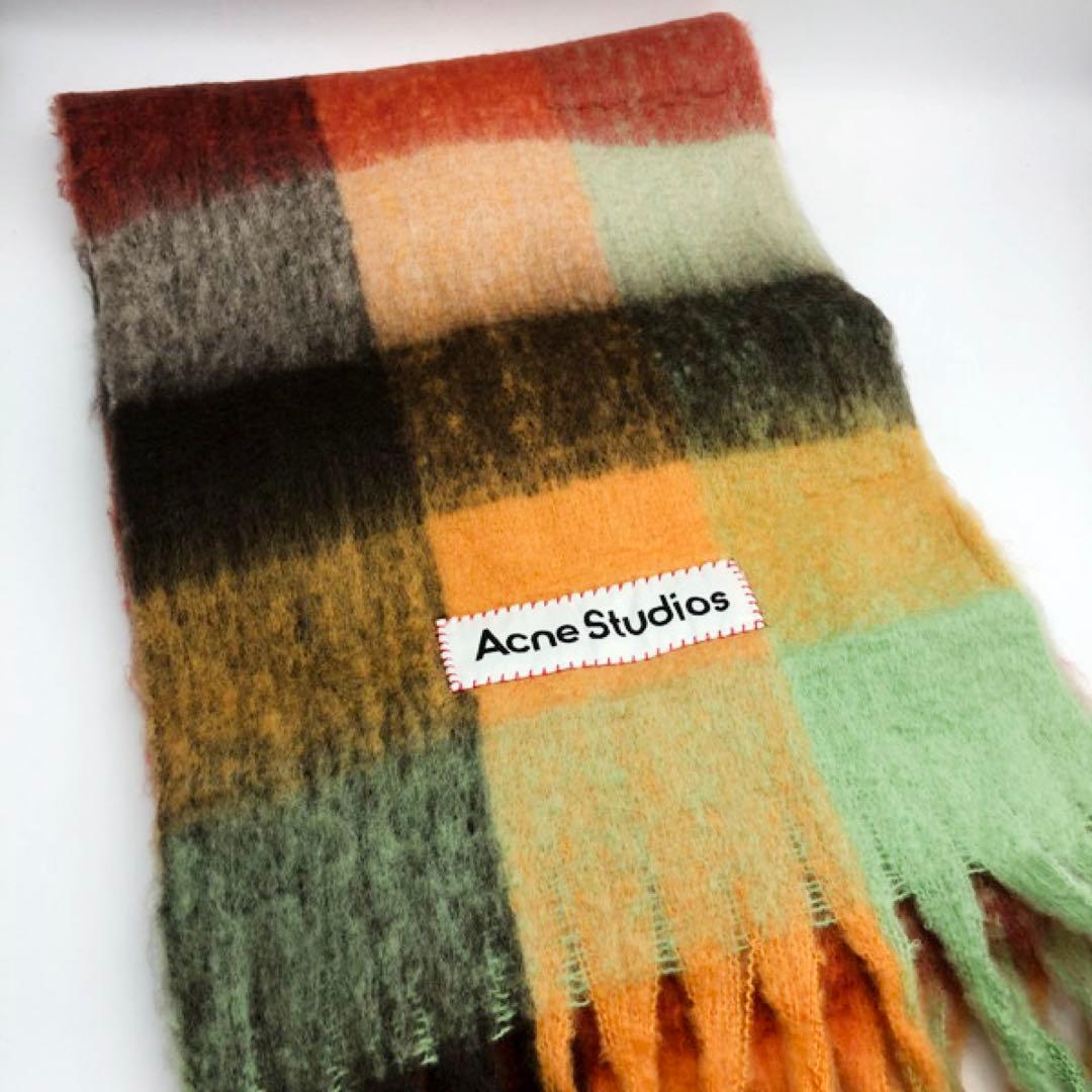 ACNE STUDIOS アクネストゥディオズ　緑オレンジ系チェック柄　マフラー
