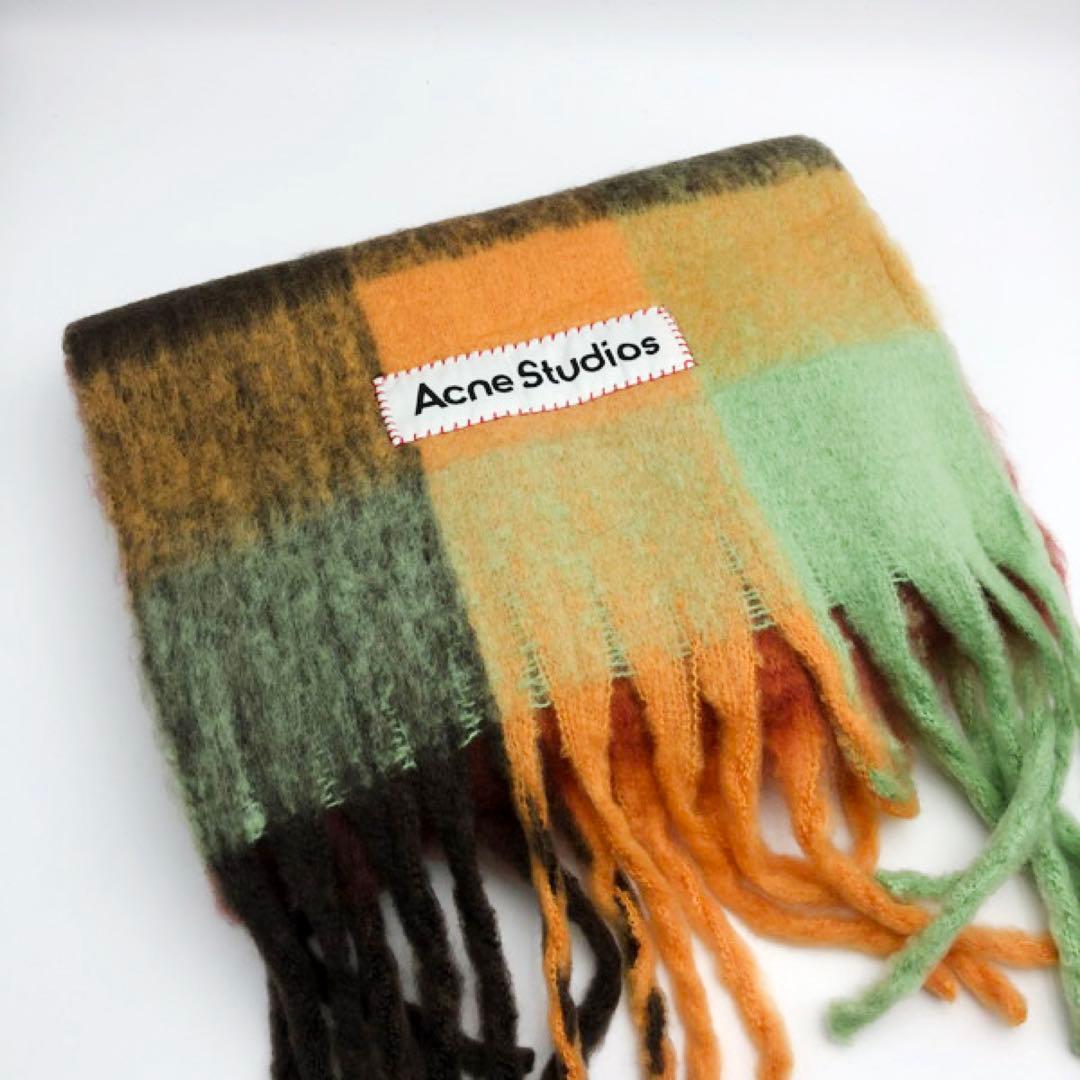 ACNE STUDIOS アクネストゥディオズ　緑オレンジ系チェック柄　マフラー