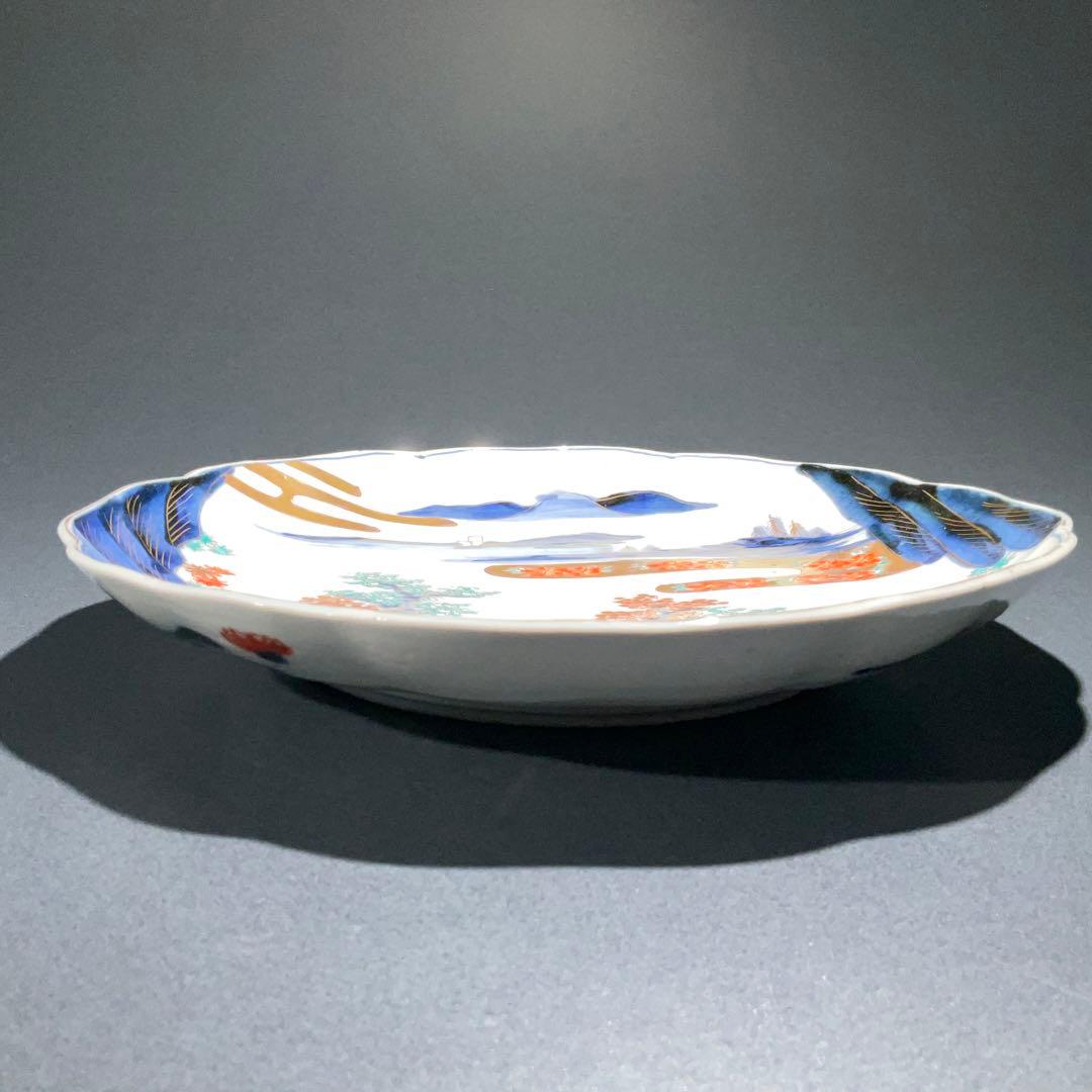 伊万里金襴手山水図八寸皿　Φ24㎝　骨董　古伊万里　江戸幕末　R0918w1ダS