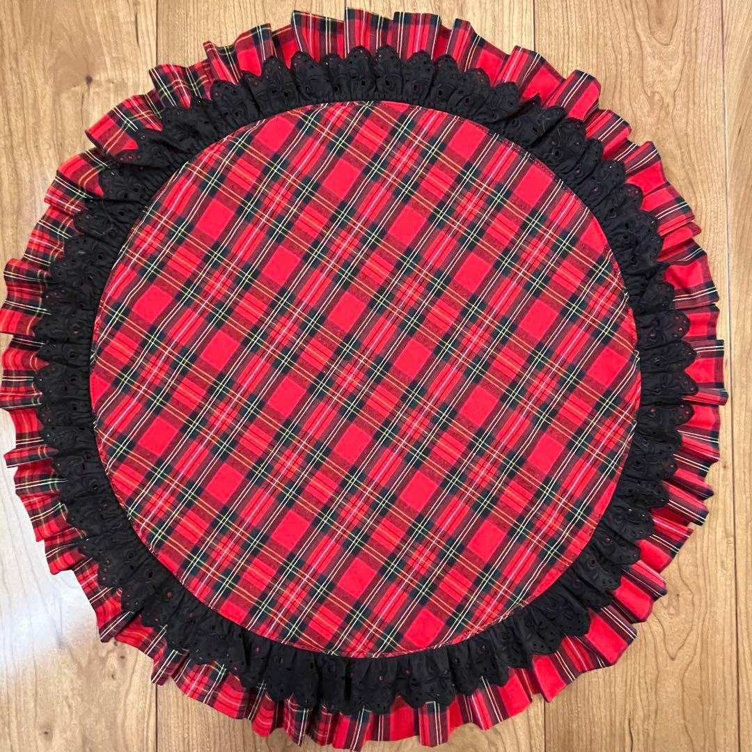 1210.カフェマットM56 赤タータンチェック　リバーシブルハンドメイド　犬服