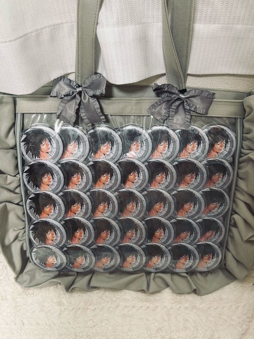 デスノート L エル=ローライト 痛バッグ 痛バ グレー A3 缶バッジ エル