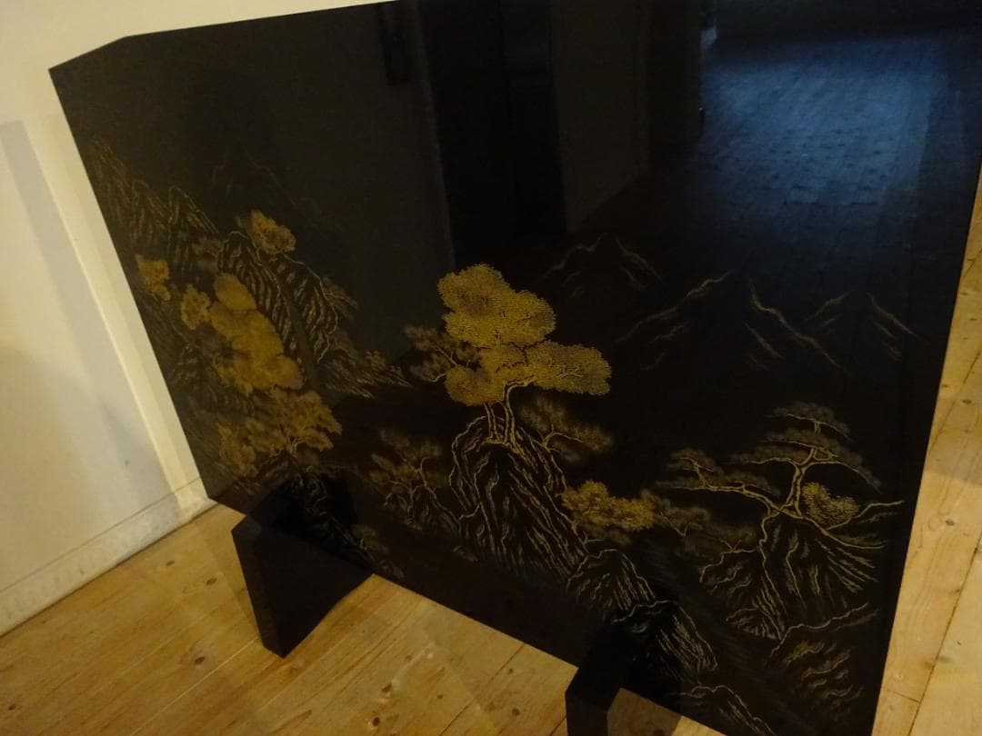 伝統工芸　輪島塗　川端光峰 作　沈金 蒔絵　衝立　高級品　美品