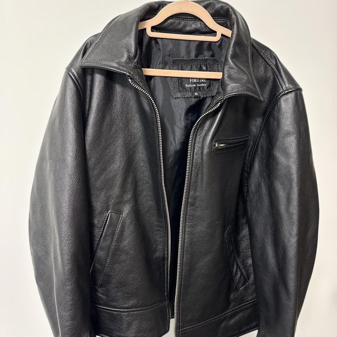 FORTIME ブラックレザー シングルライダースジャケット XL 牛革　本革