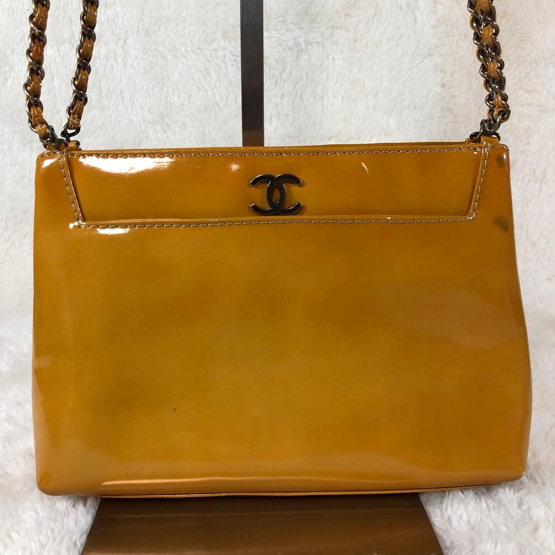 シャネル エナメル チェーンバッグ キャメル ココマーク ミニバッグ ハンド
