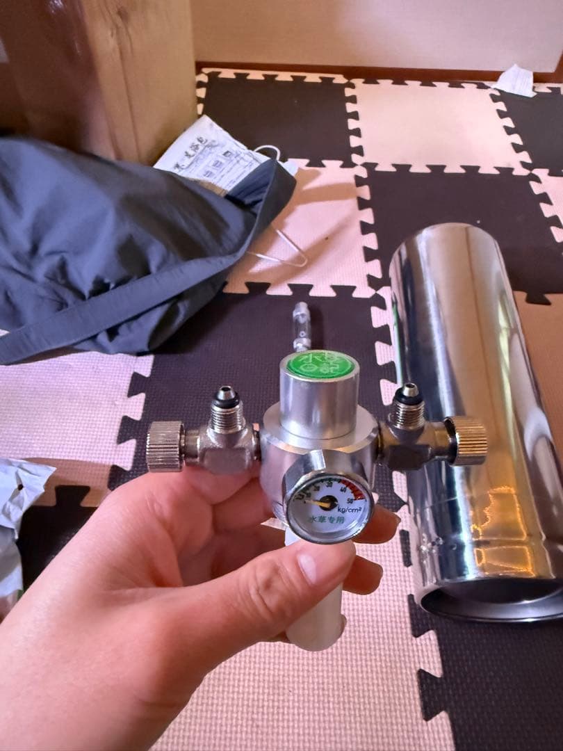 水草水槽用 4L 自作CO₂ボンベ 2口手動バルブ＋T字型CO₂ミキサー セット