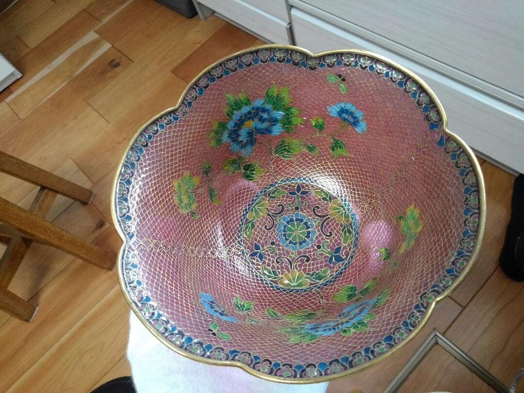 ♥中国製　硝子　金彩　花柄　鉢　φ１８０ｍｍ　置物　飾り　骨董　古玩