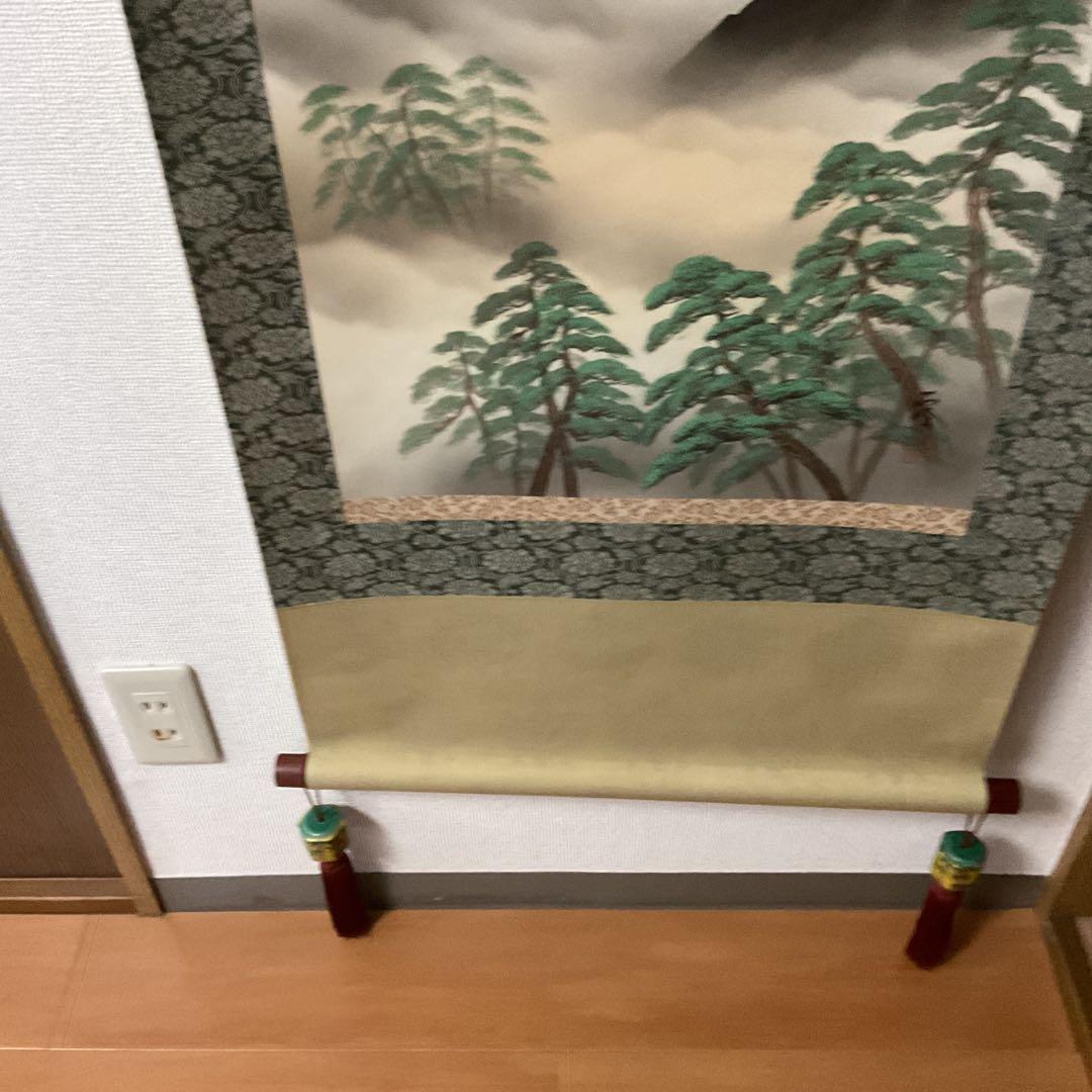 松原正峰作 題目【 紅 富士 】 絹本彩色画 共箱 タトウ箱付