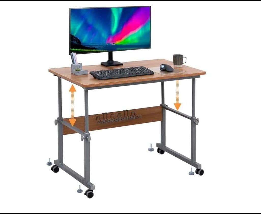 昇降式パソコンデスク　キャスター付き