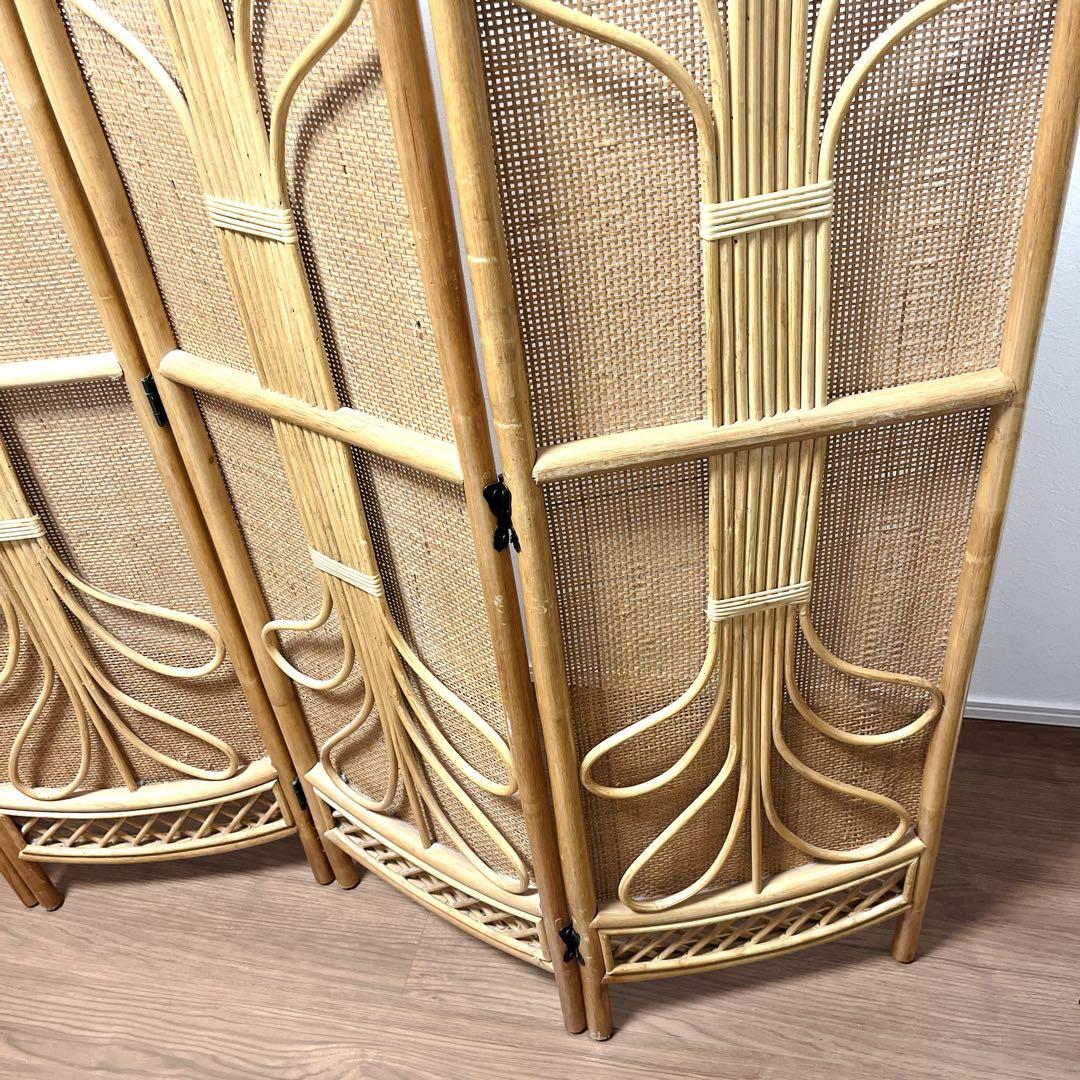 籐家具 ラタン 5連 パーテーション ブラインド 間仕切り 衝立 昭和レトロ