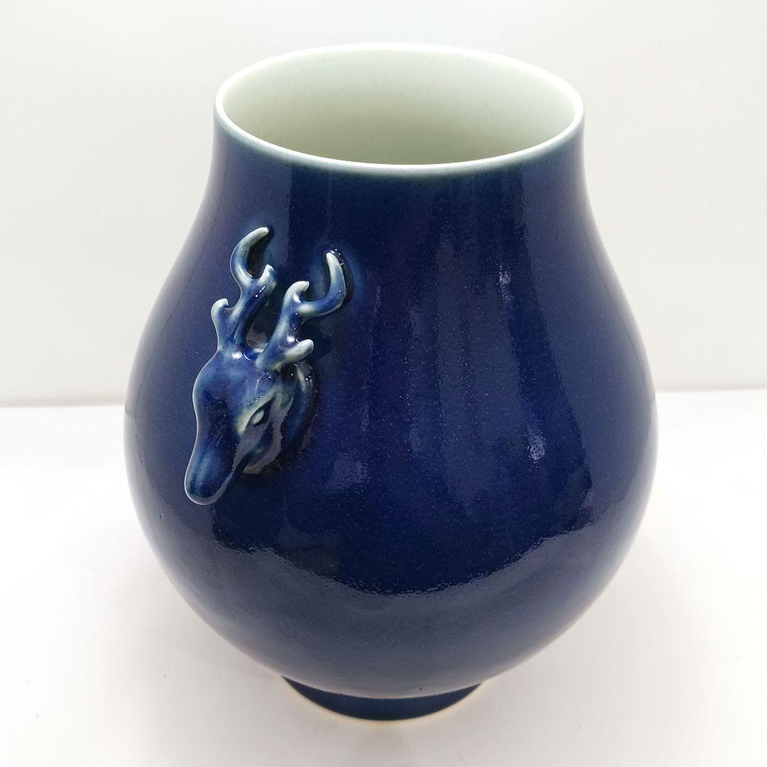 Y1921 中国唐物 青釉鈞窯鹿耳花瓶 壷 大清慶照年製 高さ24㎝　ten