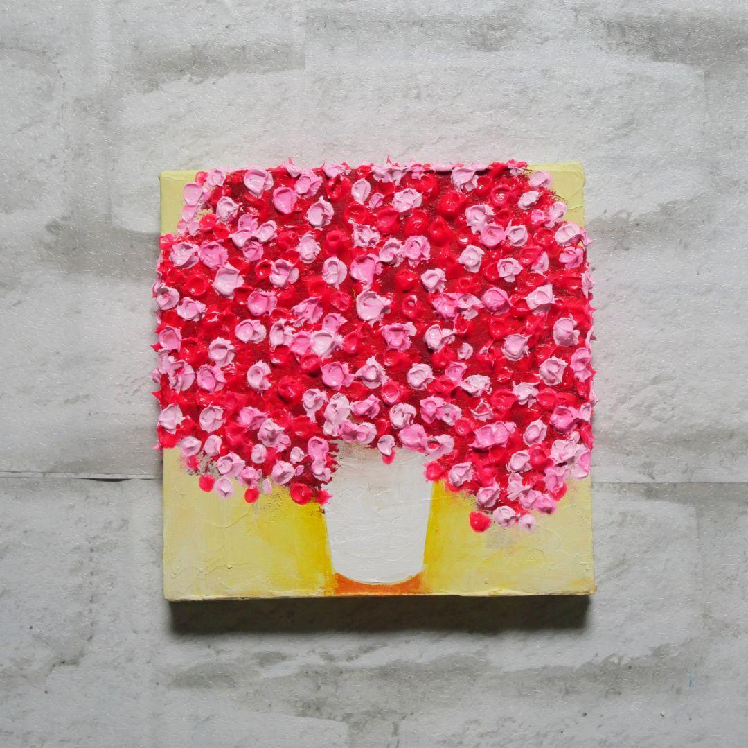 油絵 油彩 油彩画 絵画 アートパネル【ピンクかすみ草】