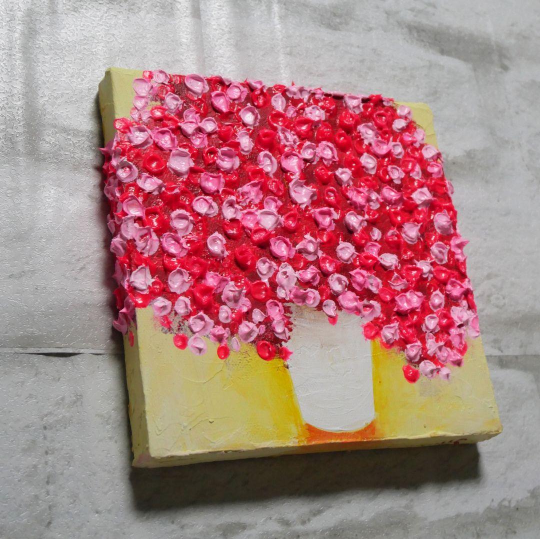 油絵 油彩 油彩画 絵画 アートパネル【ピンクかすみ草】