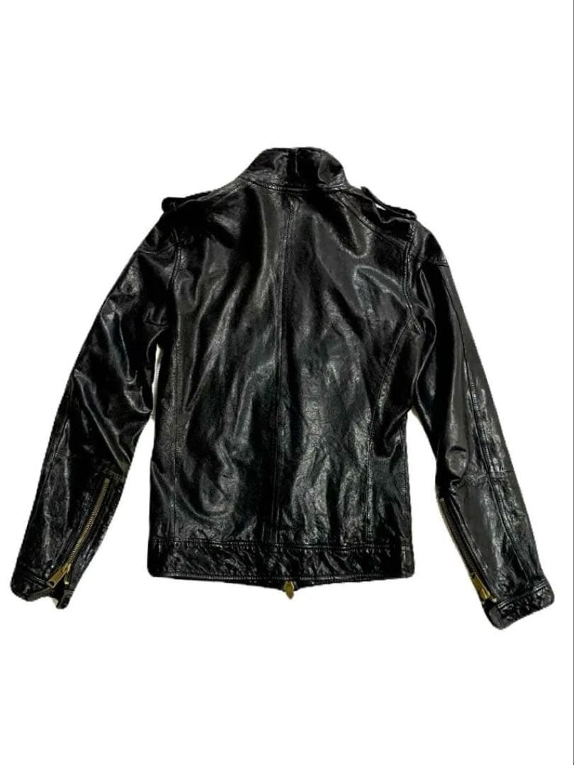 【BUFFALO BOBS】レザー シングルライダース ジャケット 黒　シワ加工