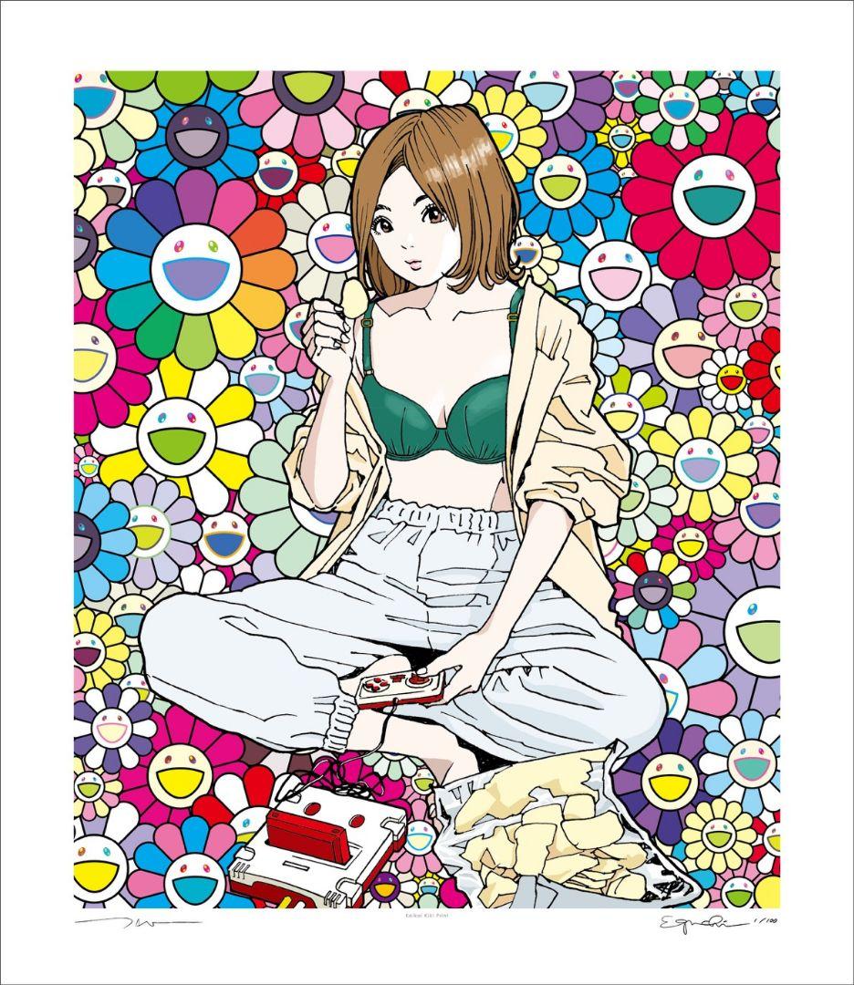 江口寿史・村上隆エディションサイン入りコラボレーション版画「famicom」