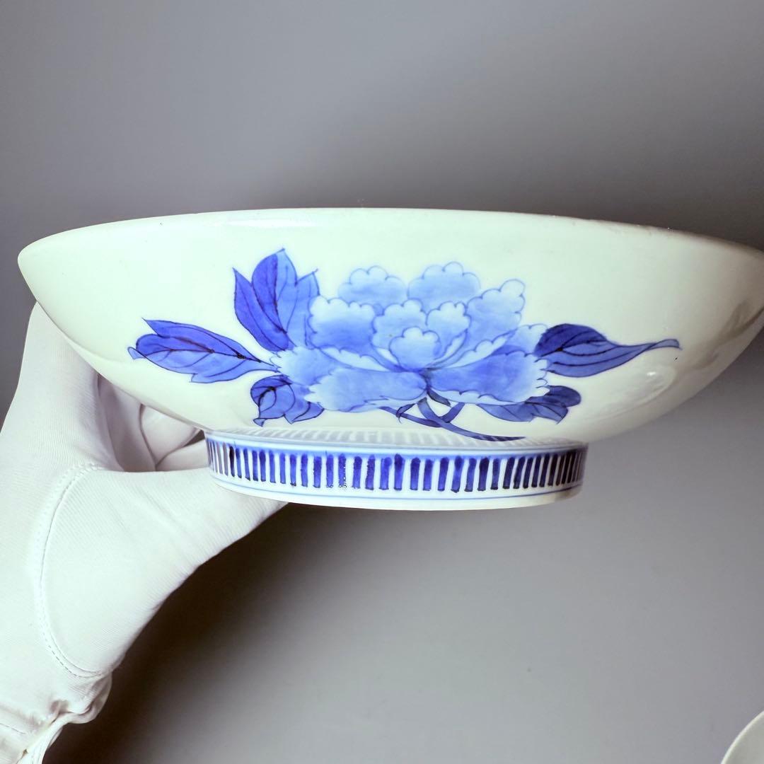 幕末～明治期　古鍋島　染付牡丹蝶図高台皿　古美術　骨董　コレクション