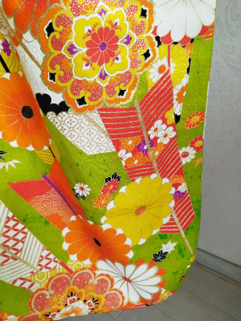 アンティーク黄緑の着物と帯セット