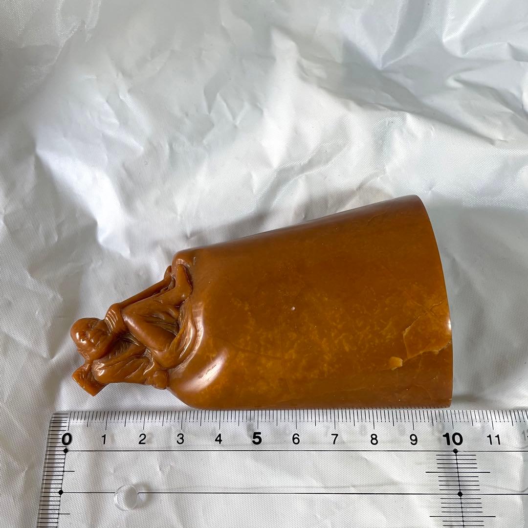 印材　石材　寿山石　文房四宝　中国　天然石　人物　黄石　老人　遊印　関防印　寿山